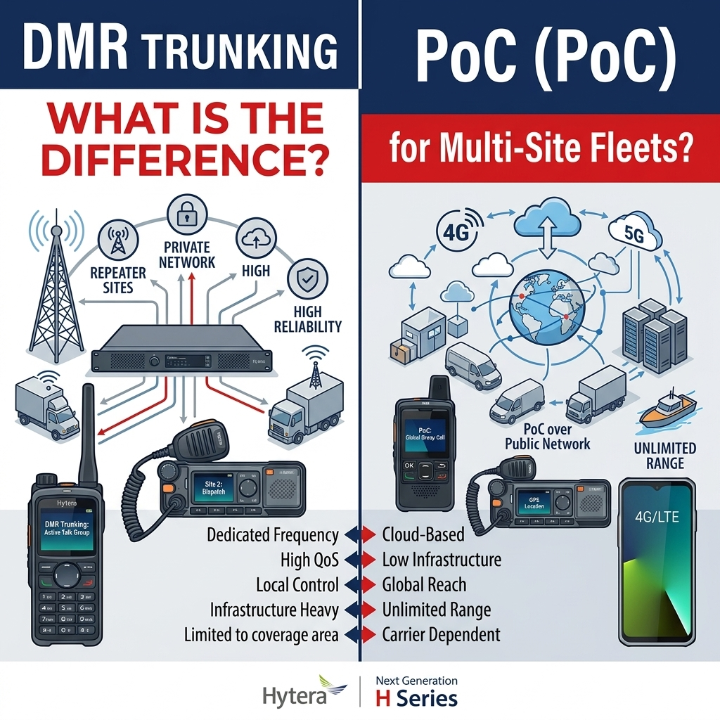 Whats the difference between DMR and PoC for multi site Fleet